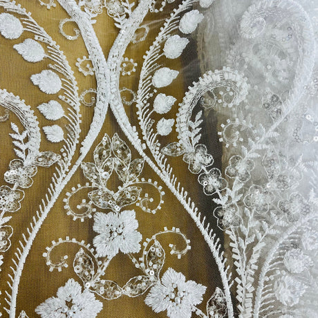 Beaded Lace Fabric on Polyester Net Mesh