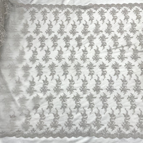 1 Yard Corded Bridal Lace Fabric Embroidered 100 Percent Polyester Net Mesh 54 inch Width