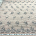Beaded Corded Bridal Lace Fabric - Red, Silver, Black Embroidered On 100 Percent Polyester Net Mesh, 54" Width (1 Yard)