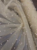 Glitter Mesh Fabric with Scattered Pearls