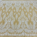 Beaded Sequined Lace Fabric - Ivory, White, 56" Wide (1 Yard)