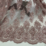 Beaded Lace Fabric on Polyester Net Mesh