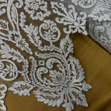 1 Yard Corded Bridal Lace Fabric Embroidered on Polyester Net Mesh