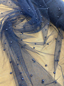 Glitter Mesh Fabric with Scattered Pearls
