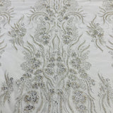 Beaded Lace Fabric on Polyester Net Mesh 52"