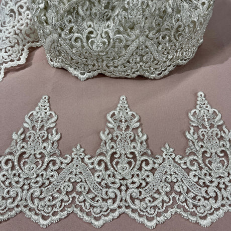 Beaded Corded Lace Trim on Organza