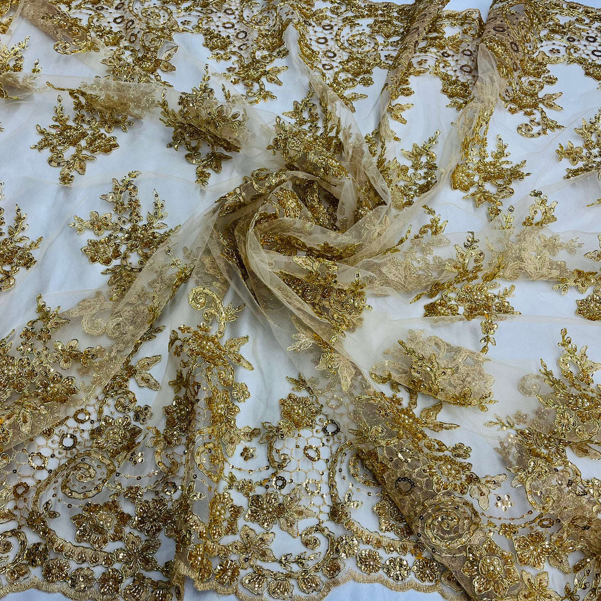 Beaded Corded Bridal Lace Mesh