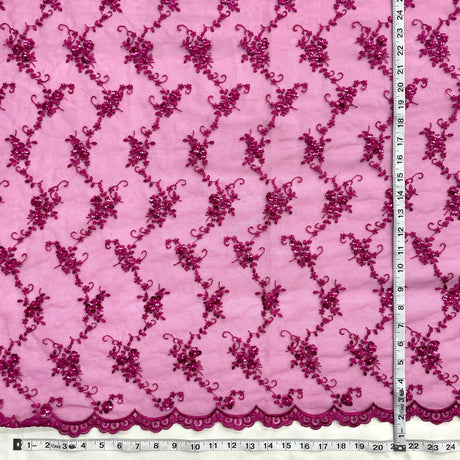 Beaded Lace Fabric on Polyester Net Mesh