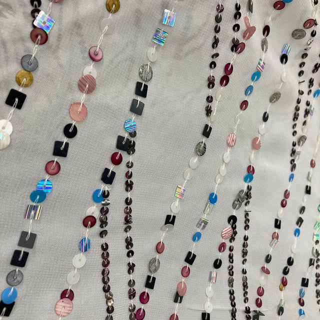 Hand Sequined Chiffon Fabric - White, 48" Width (1 Yard)
