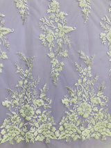 1 Yard Beaded & Sequined Lace Fabric Embroidered on 100% Polyester Net Mesh