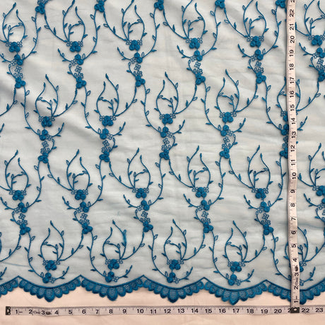 Embroidered Lace Fabric Turquoise Mesh
