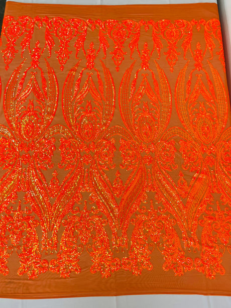 Big Sequin Damask Polyester Fabric - Damask Sequin Mesh, 54" Width (1 Yard)