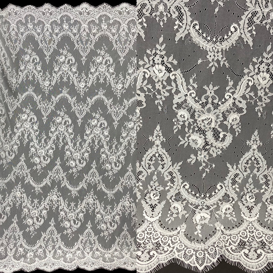 3 Yards Chantilly Embroidered Lace Fabric with Eyelash Scallop