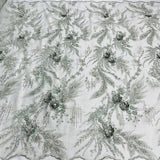 1 Yard Beaded Rhinestone 3D Floral Lace Fabric Embroidered 100 Percent Polyester Net Mesh 50 inch Width