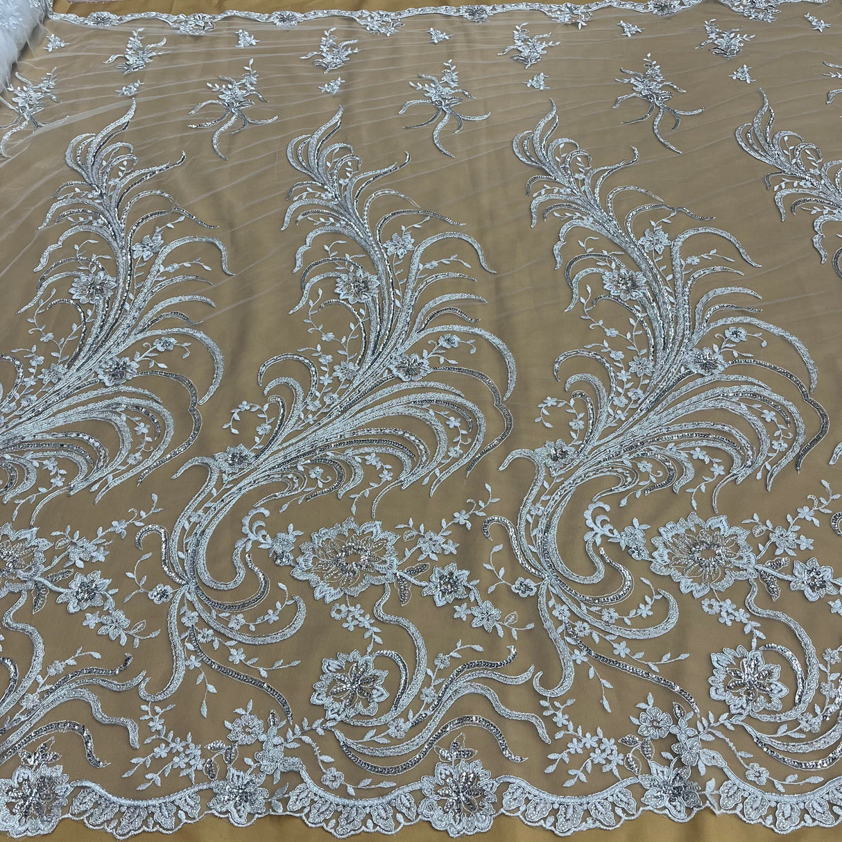 Beaded Corded Bridal Lace Fabric