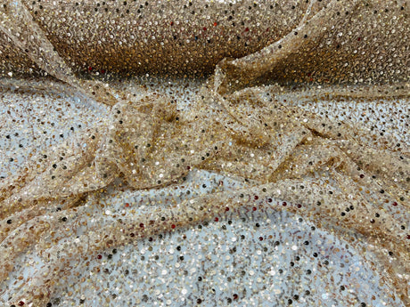 All Over Beaded Lace Polyester Fabric - Beaded, Sequins, Pearls, Mesh Lace, 54" Width (1 Yard)