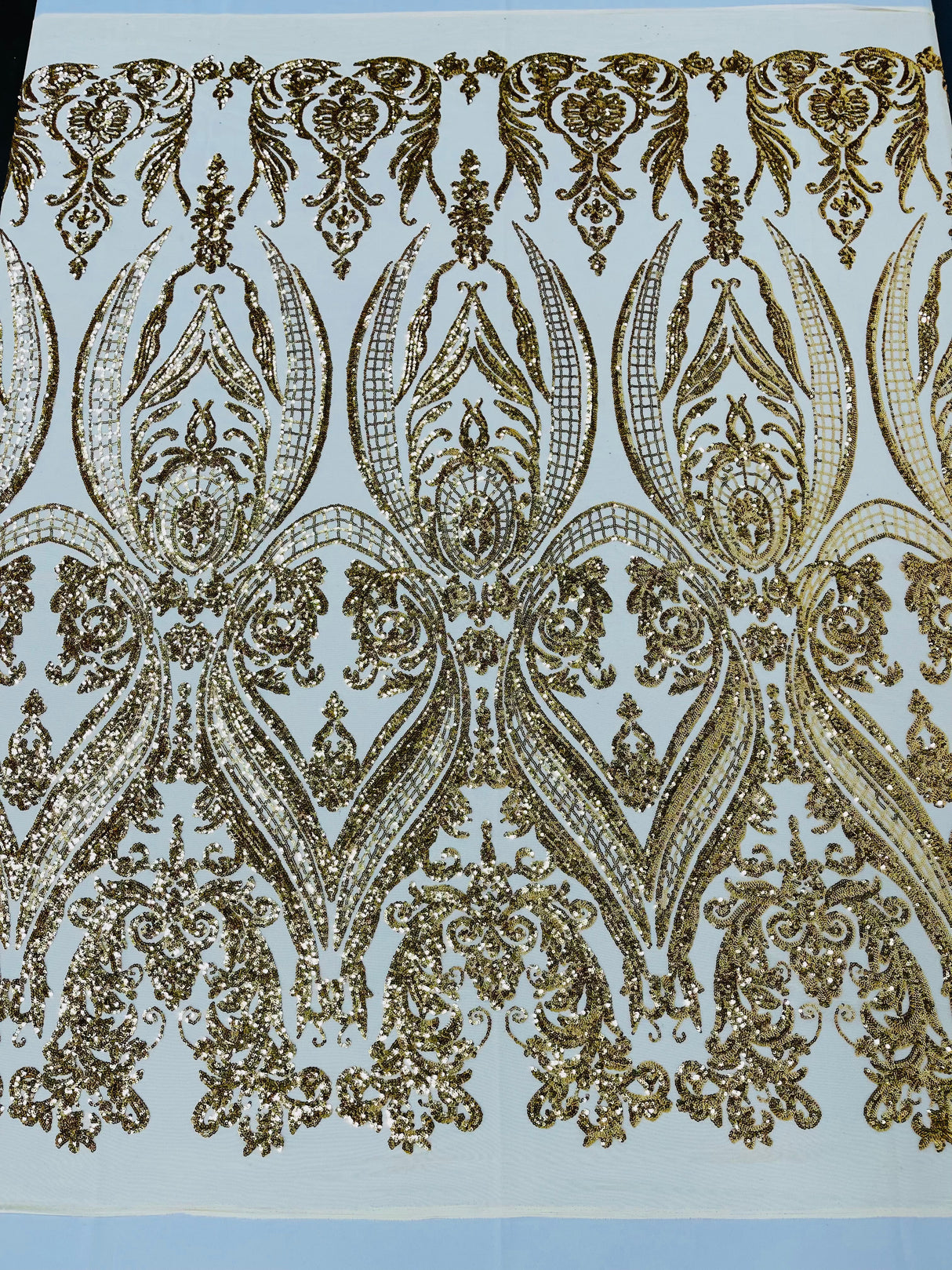 Big Sequin Damask Polyester Fabric - Damask Sequin Mesh, 54" Width (1 Yard)