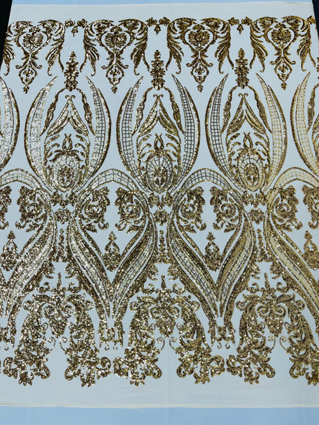 Big Sequin Damask Polyester Fabric - Damask Sequin Mesh, 54" Width (1 Yard)