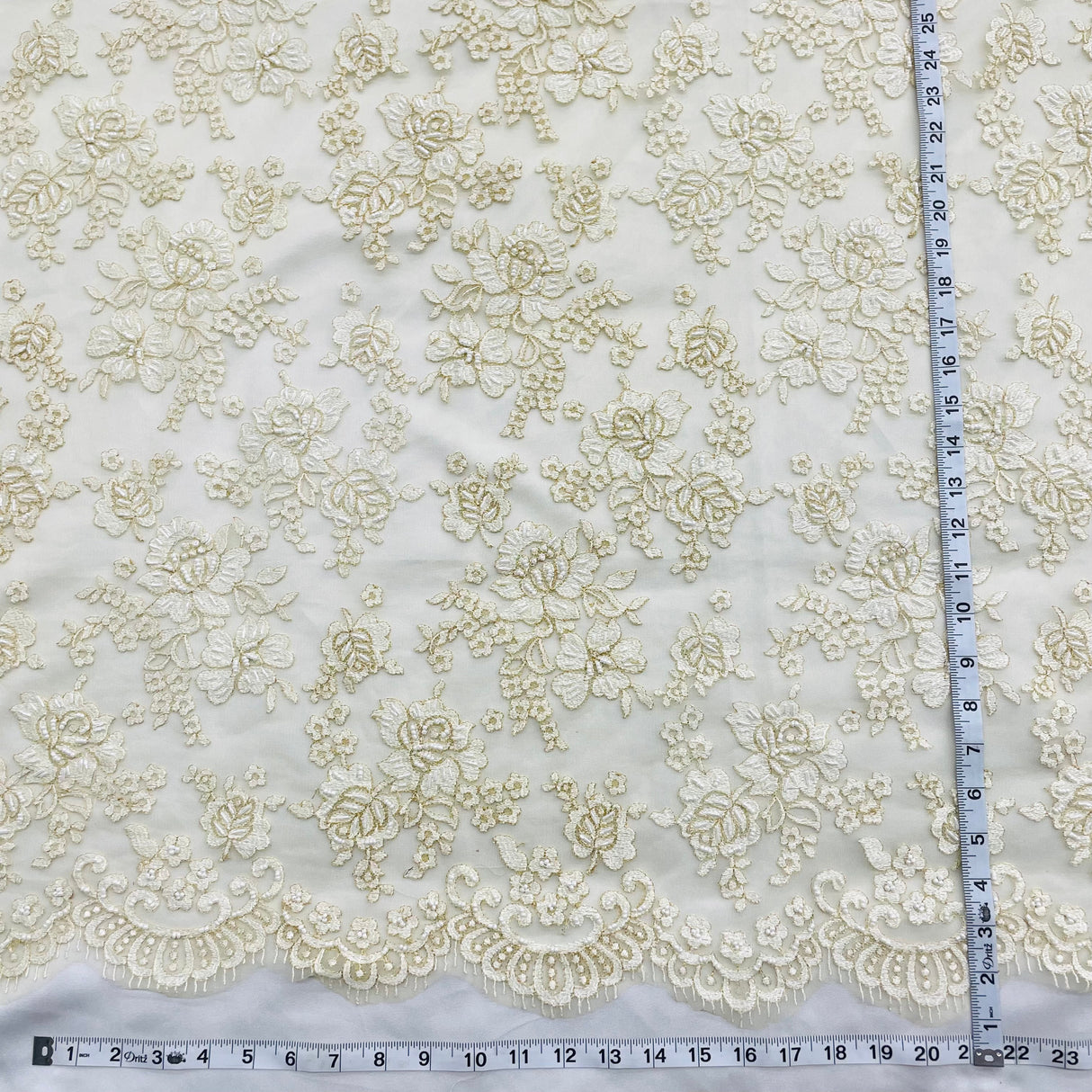 Beaded Lace Fabric Ivory Gold