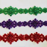 Beaded And Corded Lace Trimming 100 Percent Polyester Net Mesh Fabric - Purple, Emerald Green, 2" Width (1 Yard)