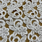 1 Yard Luxurious Beaded and Corded Bridal Lace Fabric Embroidered on Polyester Net Mesh