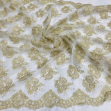 1 Yard Corded Bridal Lace Fabric Embroidered on 100% Polyester Net Mesh – 50"
