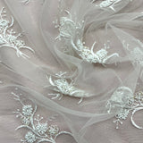 1 Yard - Beaded Lace Fabric Embroidered on 100% Polyester Net Mesh - Ivory - 52" Wide