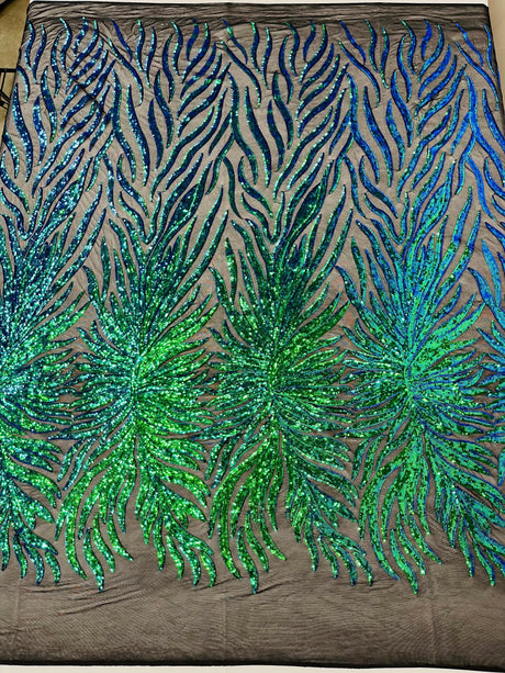Phoenix Sequin Feather Polyester Fabric - Iridescent Flame Design, 54" Width (1 Yard)