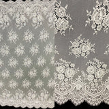 1 Panel Chantilly Embroidered Lace Fabric with Eyelash Scallop – White – 3 Yards x 60"