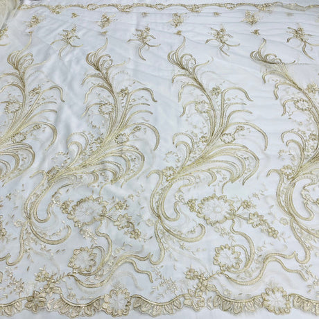 1 Yard Corded Bridal Lace Fabric Embroidered on Polyester Net Mesh 54 inch Width