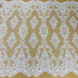 1 Yard Exquisite Beaded Lace Fabric Embroidered on 100% Polyester Net Mesh White
