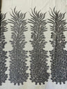 New Vegas Heavy Beaded Feather Design Embroidery Mesh Fabric - Beaded Feather Design, 11" Width, 50" Length (1 Panel)