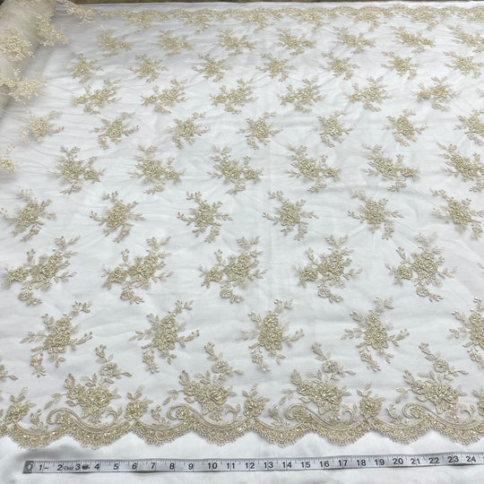 1 Yard Corded Bridal Lace Fabric Embroidered 100 Percent Polyester Net Mesh 50 inch Width