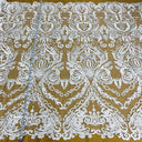 1 yarda de tela de encaje nupcial elegante con cordón bordada sobre malla de poliéster