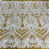 1 Yard Elegant Corded Bridal Lace Fabric Embroidered on Polyester Net Mesh