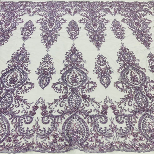 Beaded Lace Fabric Embroidered Polyester Net Mesh 48"