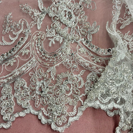 Embroidered Mesh Bridal Lace White