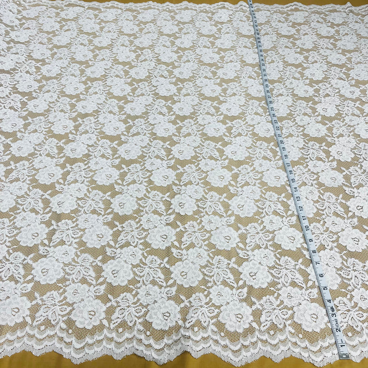 1 Yard Luxurious Corded Embroidered Bridal Lace Fabric for Elegant Dresses White