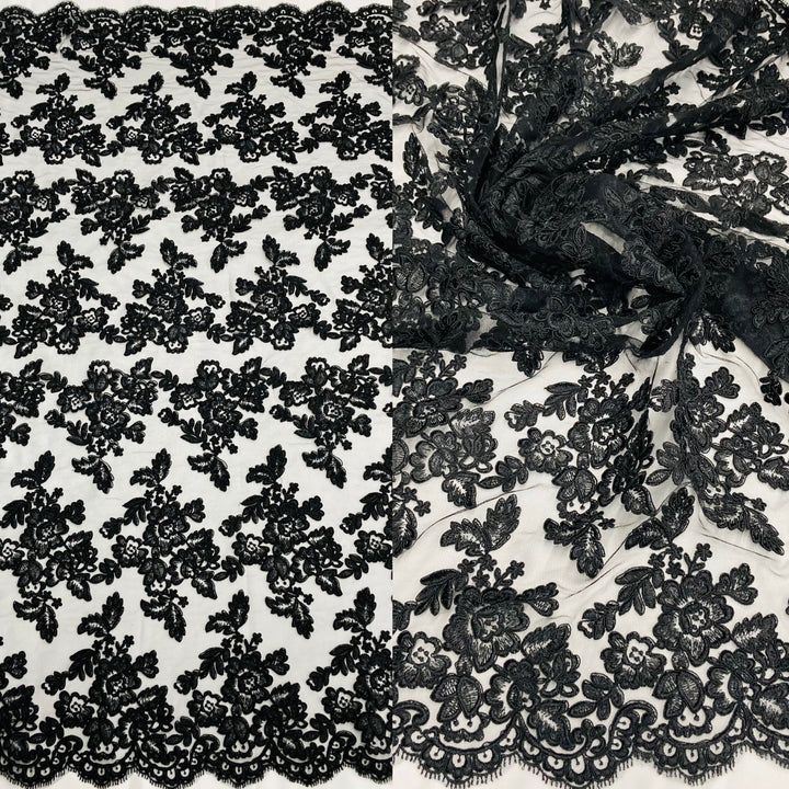 1 Yard Luxury Corded Embroidered Bridal Lace Fabric for Evening Gowns White