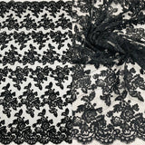 1 Yard Luxury Corded Embroidered Bridal Lace Fabric for Evening Gowns White