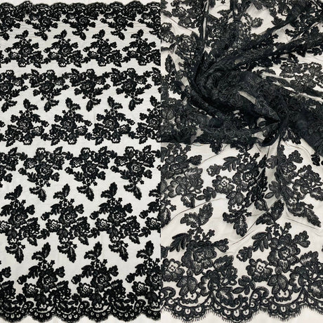 1 Yard Luxury Corded Embroidered Bridal Lace Fabric for Evening Gowns White