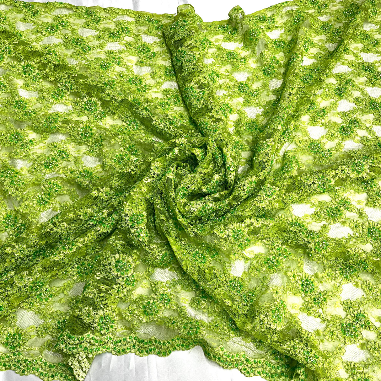 Beaded Corded Floral Lace Fabric 56"
