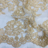 Double Sided Floral Lace Trimming Corded Embroidered On 100 Percent Polyester Net Mesh Fabric - Floral Corded Embroidered Lace Trim, 17.5" Width (1 Yard)