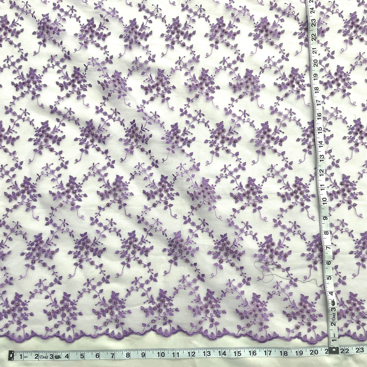 Beaded Lace Fabric on Polyester Net Mesh