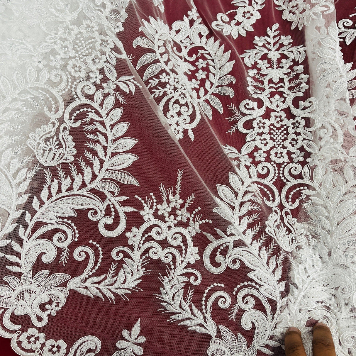 Beaded Corded Bridal Lace Fabric