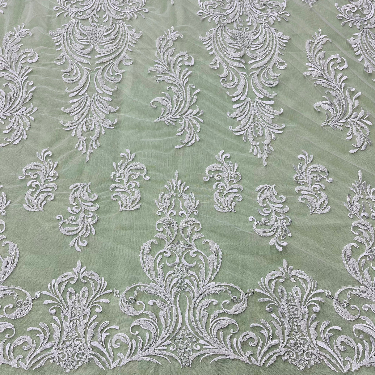 Beaded Lace Fabric on Polyester Net Mesh