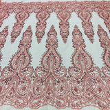 Beaded Lace Fabric on Polyester Net Mesh