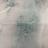 Beaded Corded Bridal Lace Fabric - Red, Silver, Black Embroidered On 100 Percent Polyester Net Mesh, 54" Width (1 Yard)