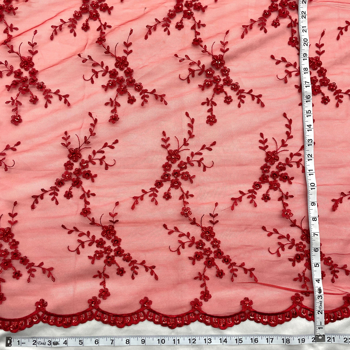 Beaded Lace Fabric on Polyester Net Mesh 54"