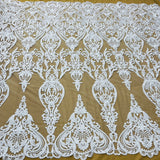 Bridal Lace Fabric Corded Embroidered 54" White Ivory Gold Silver